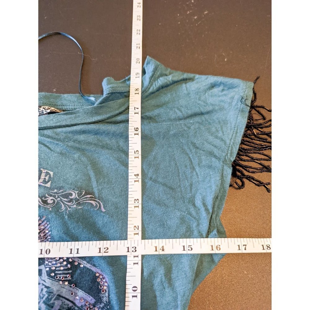 Guess Rhinestone Fringe Sleeve Cropped Baby Tee Team XS - Picture 5 of 7